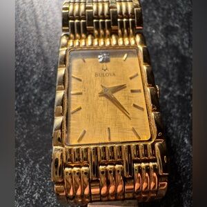 Bulova Mens Watch BUDGET 15 years anniversary Diamond face gold tone stainless